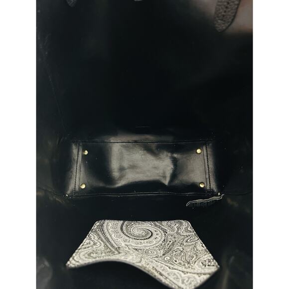 Lauren Ralph Lauren Acadia Paisley Tote White Black Faux Leather Easy to Clean - Picture 3 of 13